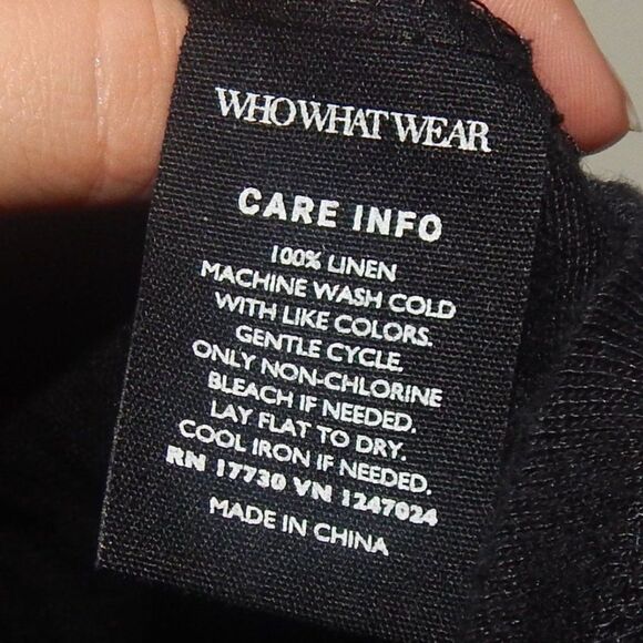 WHO WHAT WEAR women's large 100% linen flowy semi sheer solid black blouse - Picture 8 of 8